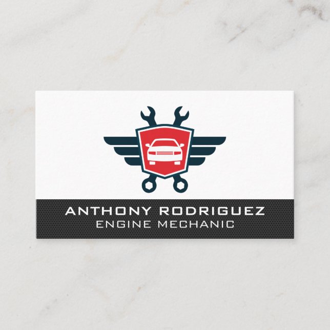 Auto Shop Wrenches Car Logo | Technician Business Card (Front)