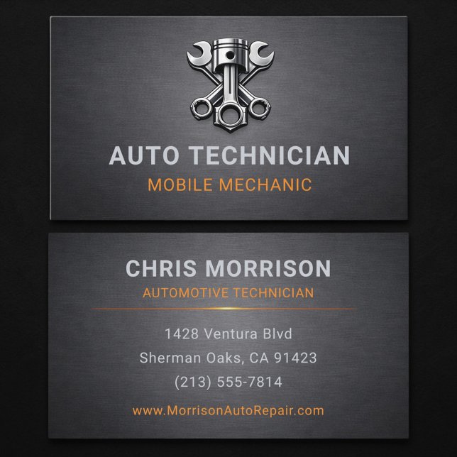 Auto Technician Tech Mechanic Metallic Business Card (Creator Uploaded)