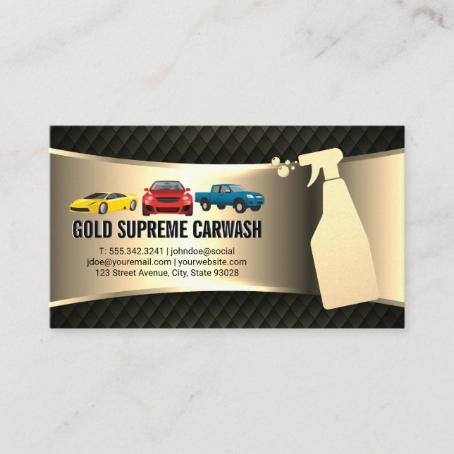 Auto Wash Cleaning Service Gold Metallic  Business Card (Front)