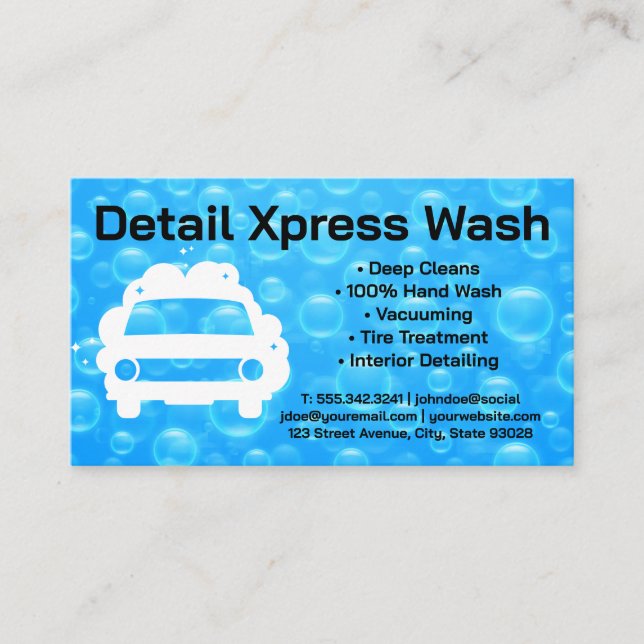 Auto Wash Logo Design | Water Bubbles Business Card (Front)