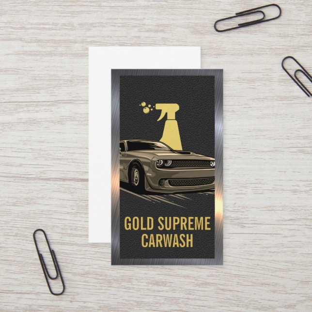 Auto Wash| Muscle Car | Leather Metallic Business Card (Front/Back In Situ)