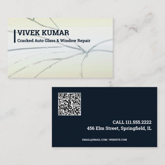 Auto Windshield Car Glass Repair QR Business Card (Front/Back)