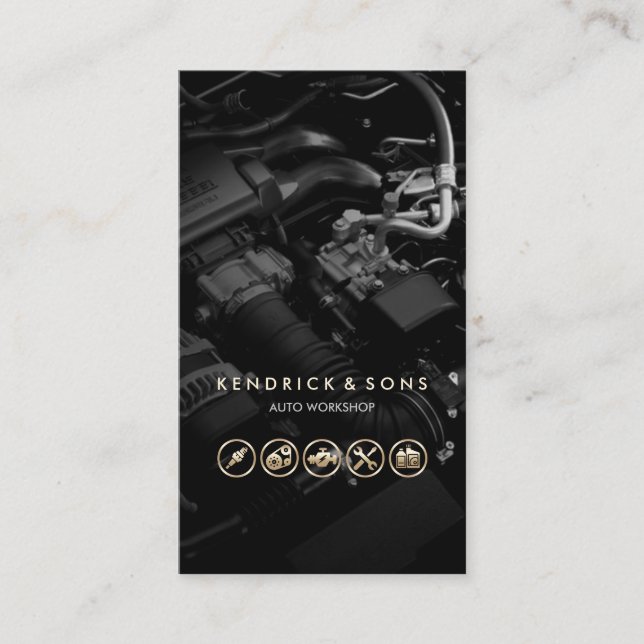Auto Workshop Mechanic Car Repair Gold Icons Busin Business Card (Front)