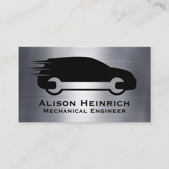 Auto Wrench Logo | Metallic Background Business Card (Front)
