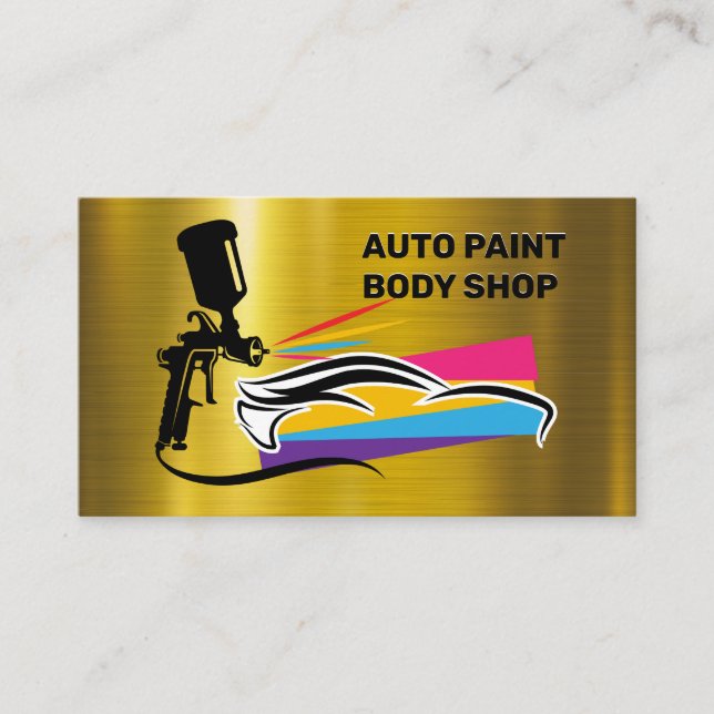 Autobody Paint Shop Logo | Gold Metallic Business Card (Front)