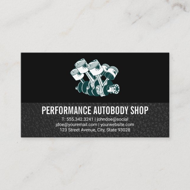 Autobody | Performance | Piston Car Engine Business Card (Front)