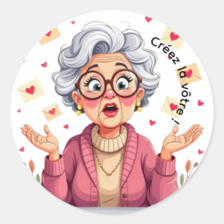 Autocollant femme âgée heureuse recevant des lettr classic round sticker