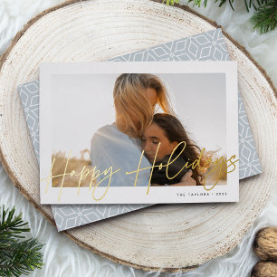 Autograph Happy Holidays Horizontal Photo Foil Holiday Card