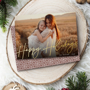 Autograph Happy Holidays Horizontal Photo Foil Holiday Card