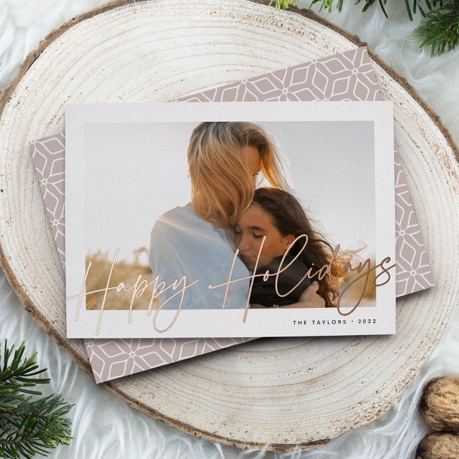 Autograph | Happy Holidays Horizontal Photo Foil Holiday Card (Creator Uploaded)