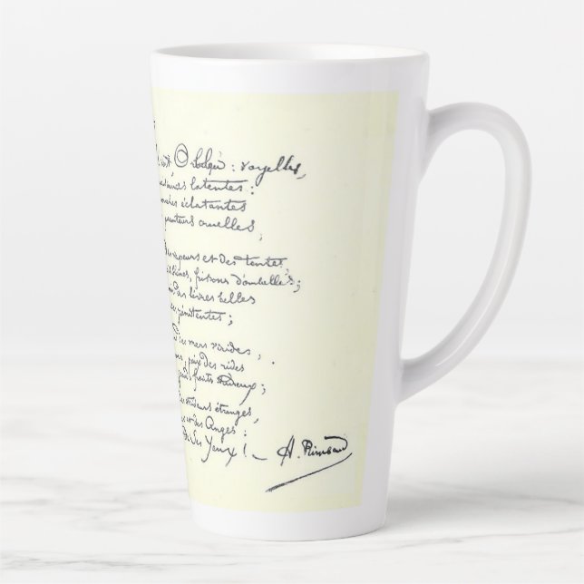 Autograph manuscript of Voyelles (Rimbaud) Latte Mug (Right)