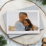 Autograph | Merry Christmas Horizontal Photo Foil Holiday Card<br><div class="desc">Send holiday greetings to friends and family in chic style with our elegant photo cards. Design features your favourite horizontal or landscape orientated photo framed by a thick white border, with "Merry Christmas" sketched on top in shining silver foil hand lettered script. Personalise with your family name and the year...</div>