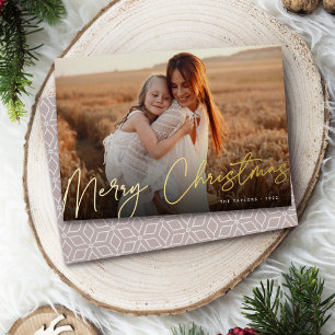 Autograph Merry Christmas Horizontal Photo Foil Holiday Card