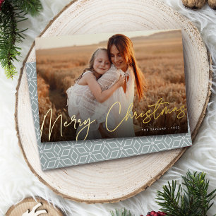 Autograph   Merry Christmas Horizontal Photo Foil Holiday Card