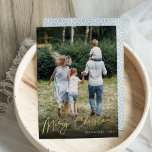 Autograph | Merry Christmas Vertical Photo Foil Holiday Card<br><div class="desc">Send holiday greetings to friends and family in chic style with our elegant photo cards. Design features your favourite vertical or portrait orientated photo with "Merry Christmas" overlaid in shining gold foil hand lettered script. Personalise with your family name and the year in the lower right corner.</div>