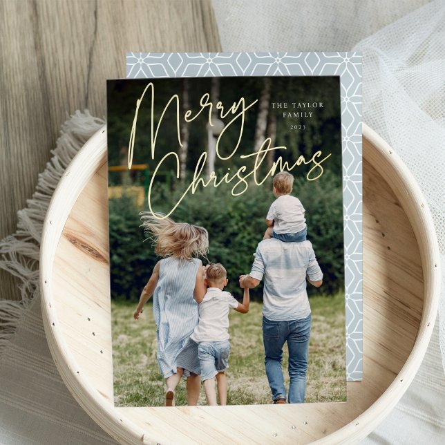 Autograph | Merry Christmas Vertical Photo Foil Holiday Card (Creator Uploaded)