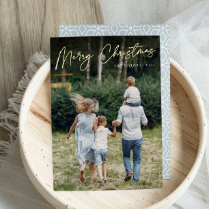 Autograph   Merry Christmas Vertical Photo Foil Holiday Card