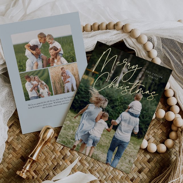 Autograph | Merry Christmas Vertical Photo Foil Holiday Card (Creator Uploaded)