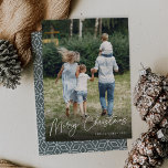 Autograph | Merry Christmas Vertical Photo Holiday Card<br><div class="desc">Send holiday greetings to friends and family in chic style with our elegant photo cards. Design features your favourite vertical or portrait orientated photo with "Merry Christmas" overlaid along the bottom in white hand lettered script. Personalise with your family name and the year in the lower right corner.</div>