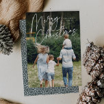 Autograph | Merry Christmas Vertical Photo Holiday Card<br><div class="desc">Send holiday greetings to friends and family in chic style with our elegant photo cards. Design features your favourite vertical or portrait orientated photo with "Merry Christmas" overlaid across the top in white hand lettered script. Personalise with your family name and the year beneath.</div>