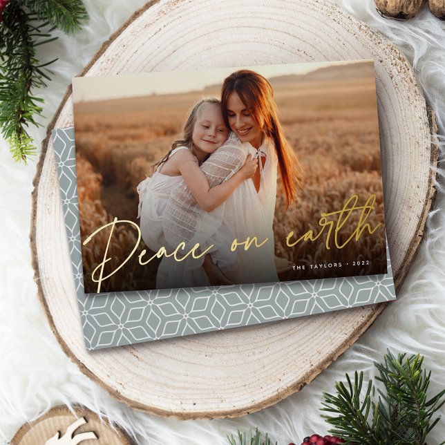 Autograph | Peace on Earth Horizontal Photo Foil Holiday Card (Creator Uploaded)