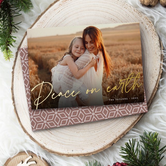 Autograph | Peace on Earth Horizontal Photo Foil Holiday Card (Creator Uploaded)
