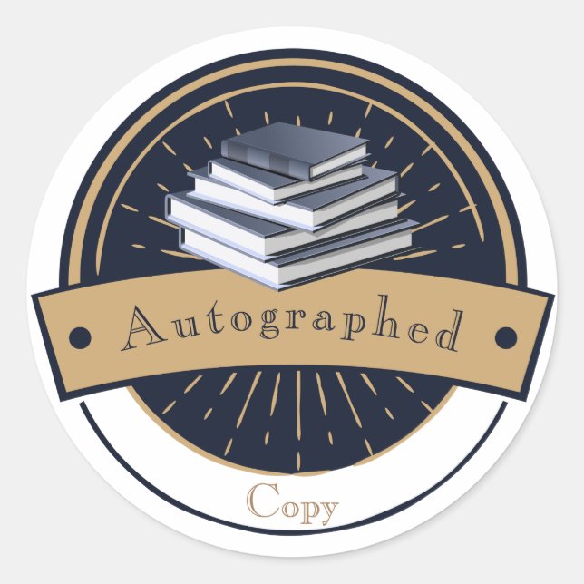 Autographed Copy, Stack of Books Classic Round Sticker (Front)