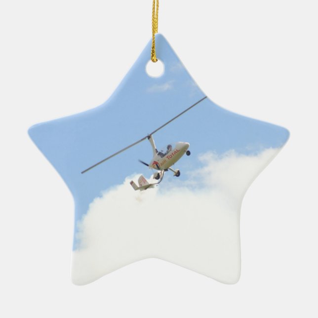 Autogyro In Flight Ceramic Tree Decoration (Front)