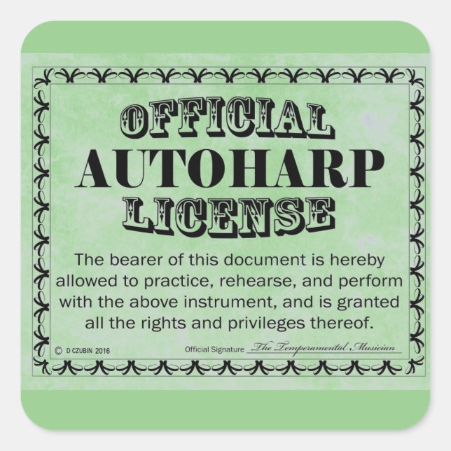 Autoharp License Square Sticker (Front)