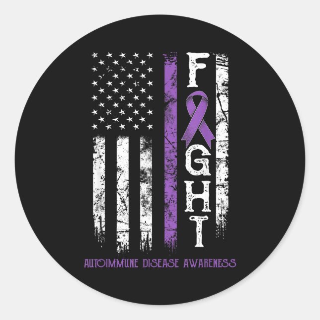 Autoimmune disease warrior us flag classic round sticker (Front)