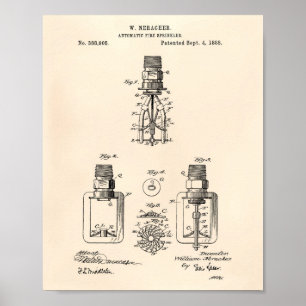 Automatic Fire Sprinkler 1888 Patent - Old Peper Poster