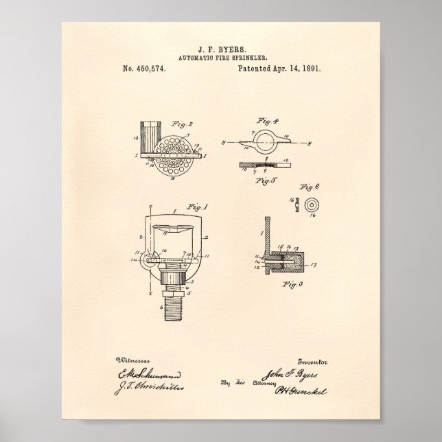 Automatic Fire Sprinkler 1891 Patent - Old Peper Poster (Front)