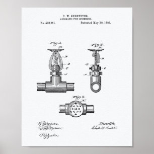 Automatic Fire Sprinkler 1893 Patent - White Paper Poster