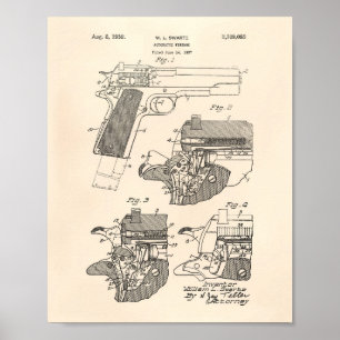 Automatic Firearm 1939 Patent Art Old Peper Poster