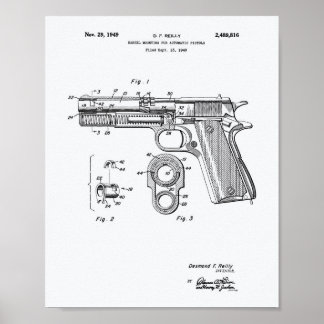 Automatic Pistols 1949 Patent Art White Paper Poster
