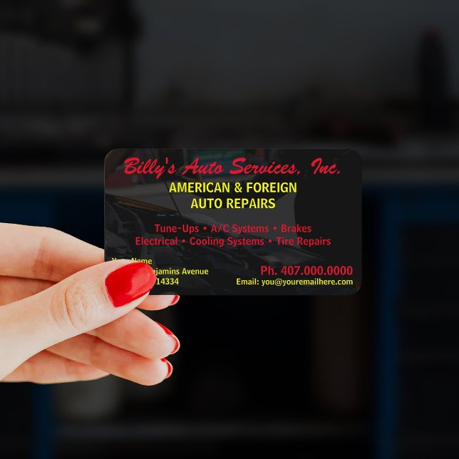 Automobile Car Repair Mechanic 2 Sided Template Bu Business Card (achieve higher visibility with these mechanic auto repair business cards.)