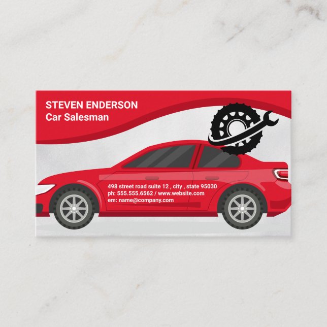 Automobile | Car Services | Wrench Tire Business Card (Front)