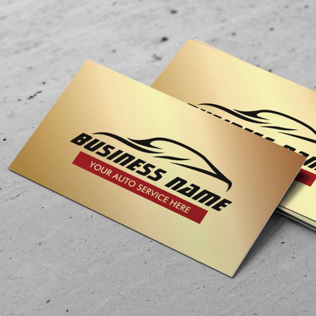 Automotive Auto Detailing Car Repair Modern Gold Business Card (Creator Uploaded)