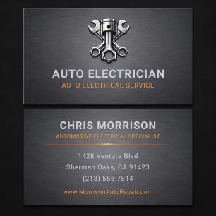Automotive Auto Electrician Metallic Business Card