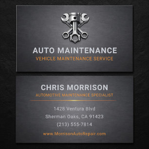 Automotive Auto Maintenance Specialist Metallic Business Card