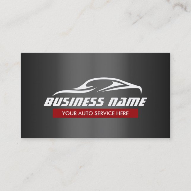 Automotive Auto Repair Cool Car Shape Metallic Business Card (Front)