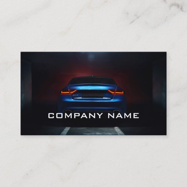 Automotive Blue Car Mechanic Black Modern Business Card (Front)