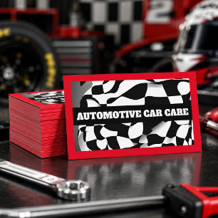 Automotive Car Mechanic Chequered Flag Red Business Card