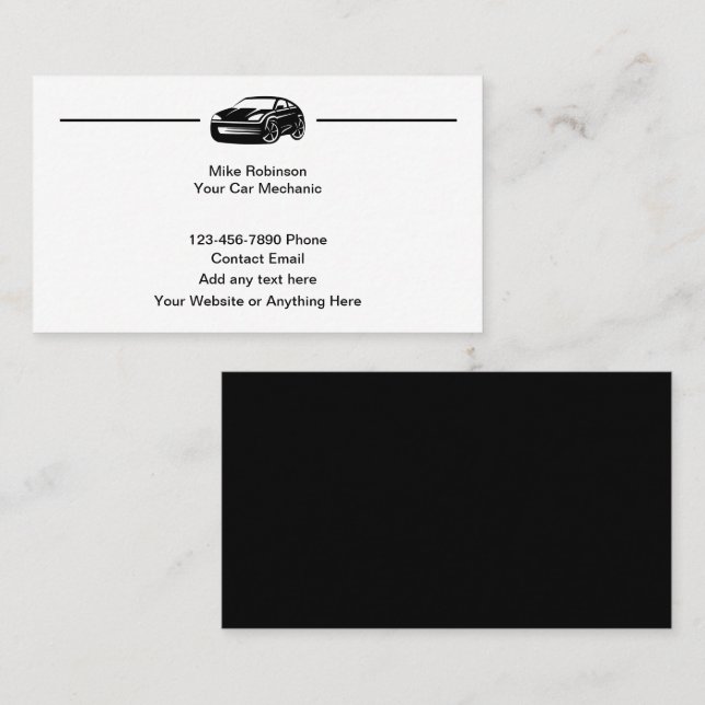 Automotive Car Mechanic Simple Business Cards (Front/Back)