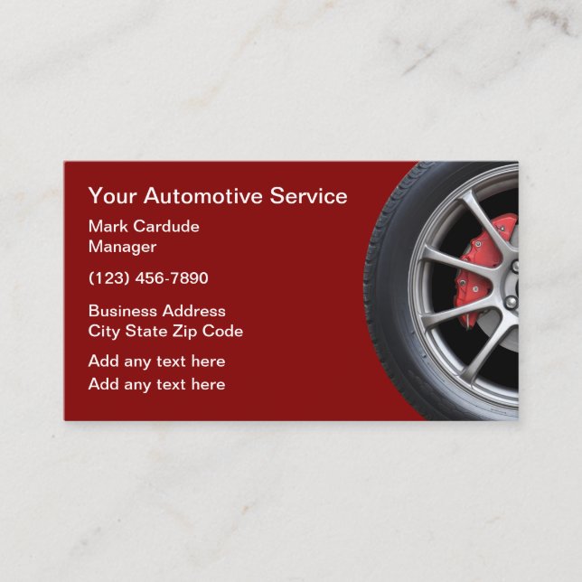 Automotive Car Tire Theme Business Cards (Front)