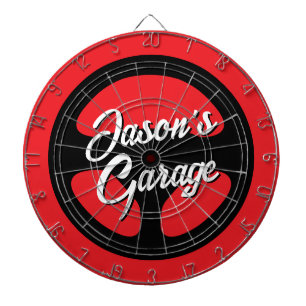 Automotive dartboard with car steering wheel print