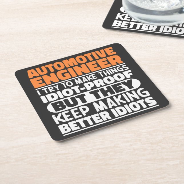 Automotive Engineer I Try To Make Things Funny Square Paper Coaster (Angled)