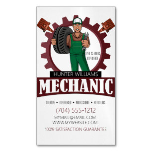 Automotive Mechanic Car Repair Engine Maintenance Magnetic Business Card