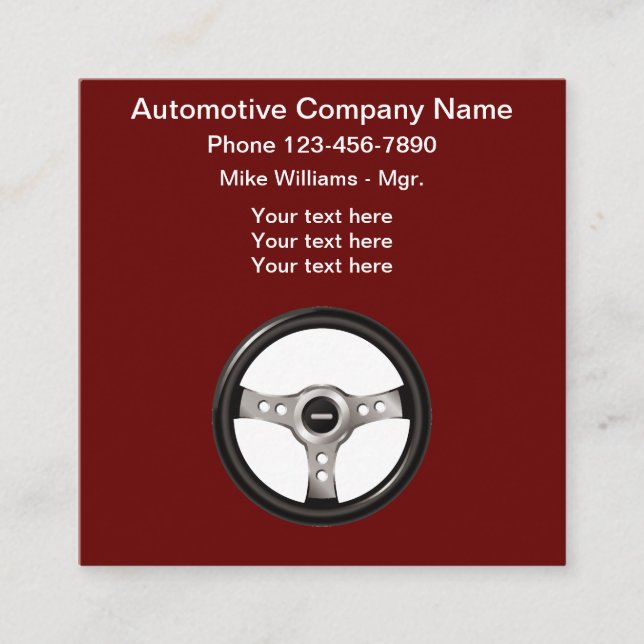 Automotive Service Steering Wheel Design Square Business Card (Front)