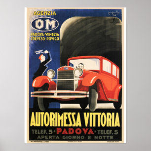 AUTORIMESSA VITTORIA Padova Italy Vintage Car Poster